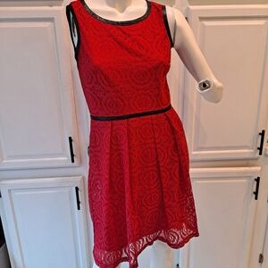 Enfocus Studio Scarlet Red Lace Midi Cocktail Dress